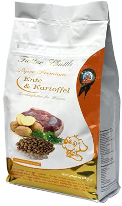 Futter-Shuttle - Ente & Kartoffel 10kg - Getreidefreies Hundefutter - Wiederverschließbarer Sack - mit viel Fleisch - Hundefutter ohne Getreide