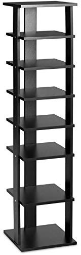 COSTWAY 7-Tier Shoe Rack, Freestanding Wooden Shoe Shelf Storage Stand, Single/Double Row Corner Shoes Organiser Unit for Home Hallway Entryway Closet (27 x 26 x 110cm, Black)