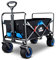 TMZ Folding Wagon Cart Collapsible Outdoor Utility Beach Wagon,All-terrain Handcart Shopping Trolley with 265lbs Capacity-Black/Blue