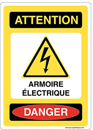 AUA SIGNALETIQUE - Panneau Signalisation avec Coins arrondis - Attention Armoire Électrique - 150x210 mm, Vinyl adhésif