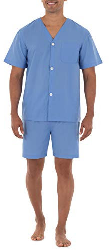 Fruit of the Loom Men's Broadcloth Short Sleeve Pyjama Set Pajama, Azure Blue, XL