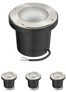 ledscom.de Einbauleuchte BOFU, Outdoor, IP67, schwenkbar, edelstahl, rund, 150mm Ø, 1x GU10 max. 15W, Milchglas, 4 Stk.