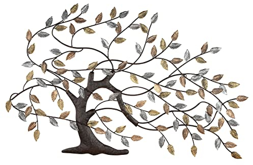GILDE Wandrelief Herbststurm braun mit antik Gold-/silberfarbenen Blättern H: 68 cm B: 107 cm T: 2cm 67486