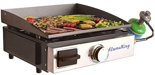 Flame King Tragbare Propan-Gusseisen-Grillplatte mit flacher Oberseite, für Outdoor-Camping, Heckklappe, Kochen im Freien