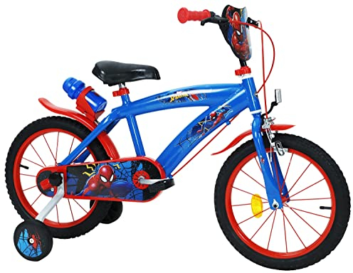 Huffy Marvel SpiderMan 16 Inch Boys Bike 5-7 Years Old + Stabilisers, 21901W, Blue