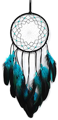 Zueyen Acchiappasogni fatto a mano con piume squisite e perline per appendere alla parete, decorazione della casa, decorazione tradizionale, per bambini, auto, camera da letto, regalo (blu)