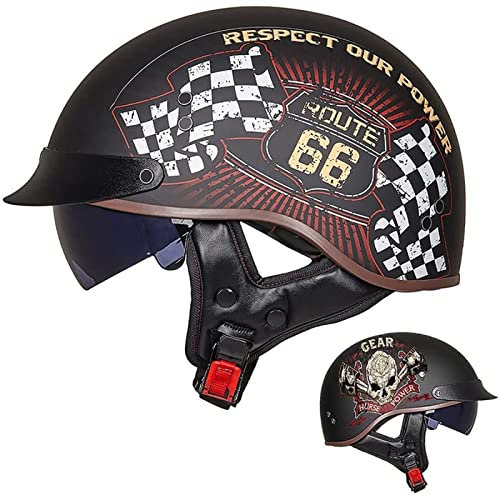 Casque Bol Homologué ECE Casque Jet Brain - Cap Demi-Casque Moto Vintage Casque Demi-Coque RéTro Ouvert Casque à VisièRe IntéGréE Cruiser Chopper Scooter Cyclomoteur,A-XXL=(63~64cm)