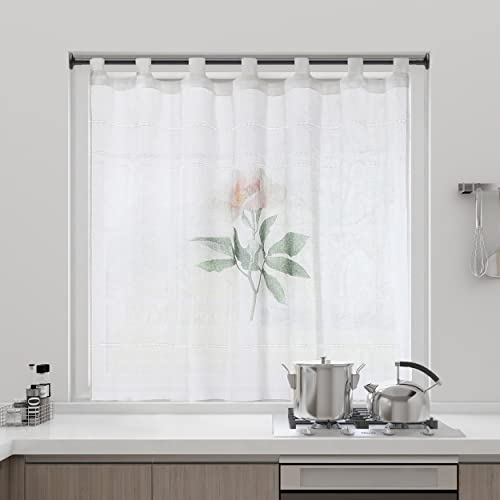 Dalina Textil - Cortina de Cocina Translúcido Lisa, Cortina Media Altura para Cocina, Comedor, Marco de Puerta 1 Pieza Tejido Gasa Finas Diseño Flor 140x140cm