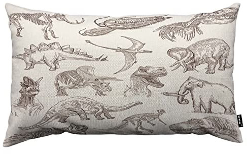 TKS MITLAN Dinosaurier-Kissenbezüge, 30,5 x 50,8 cm, Skizzierknochen, Fossilien, Mammut, Stegosaurus, Trilobit, antikes Tier, Leinen, Couch, Bett, Sofa, Auto, Taillen-Kissenbezug, 30,5 x 50,8 cm