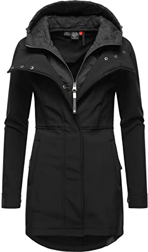 Ragwear Damen Softshellmantel lange Übergangsjacke Outdoormantel mit Kapuze Ybela Black22 Gr. M