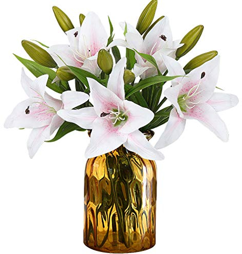 HAOSHICS Fiori artificiali 8 pezzi di gigli artificiali con 3 boccioli arte floreale vegetale fiori in lattice pieno fiore real touch per la decorazione della casa matrimoni feste uffici ristoranti