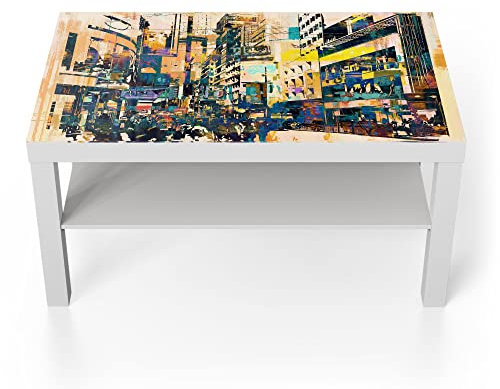 DEQORI Glastisch | weiß groß 90x50 cm | Motiv Moderne Stadtansicht | ausgefallener Beistelltisch aus Glas | Hochglanz Couchtisch fürs Wohnzimmer | moderner Couch Tisch mit Design
