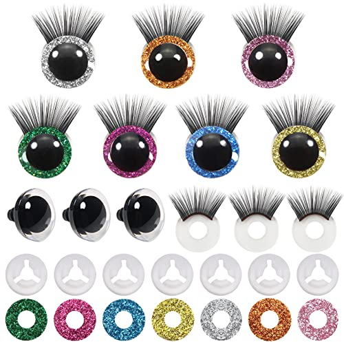 TOAOB 28 Stück Sicherheitsaugen 25 mm Glitzer mit Wimpern für Häkeltiere Puppenaugen Sicherheitsaugen Kunststoff Basteln Augen Spielzeug Augen Mit Wimpern für Puppe Marionette Plüschtier Teddyaugen