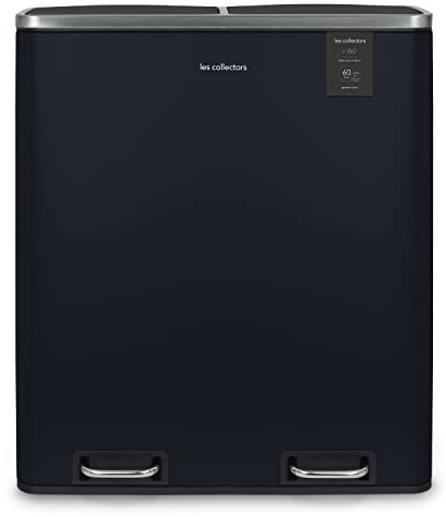 Les Collectors Papelera de reciclaje de pedal N°908 Capacidad 60 L, 2 compartimentos 30 L, Pesado, Cocina, Cubos extraíbles, Reciclaje, Clasificación selectiva, Cierre silencioso, Azul noche