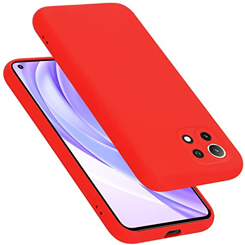 Cadorabo Hülle kompatibel mit Xiaomi Mi 11 LITE (4G / 5G) / 11 LITE NE Hülle Silikon Handyhülle für Mi 11 LITE (4G / 5G) / 11 LITE NE Case aus flüssigem Silikon- dünne TPU Schutzhülle - Liquid ROT
