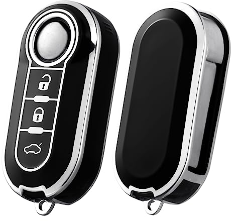 OATSBASF Autoschlüssel Hülle für FIAT, Schlüsselhülle Geeignet für FIAT Lancia, Schlüsselbox Cover 3-Tasten (Silber Rand-Schwarz)