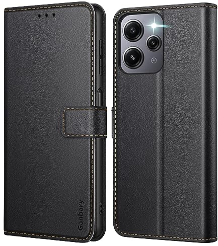 Ganbary Funda Compatible Con Xiaomi Redmi 12 4G (No Para Redmi Note 12 4G), Tapa Libro Móvil PU Cuero [Protección Completa] [Ranura Tarjeta] [Función Soporte], Negro