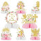 8 piezas Mi Bautizo Bautizo Honeycomb Centerpieces Baby Shower Decoraciones para niñas, flores rosadas Dios bendiga primera comunión decoraciones de mesa