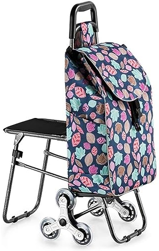 RUVOO Einkaufswagen Treppensteiger Trolley, Tragbarer Einkaufswagen Mit Sitz Für Ausruhen, Klettern, Treppenwagen, Trolley, Leicht Einkaufstrolley Klappbar