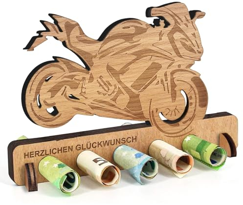 Geburtstag Geldgeschenk Holz, Geldgeschenk für Führerschein, Neuen Auto, Tankstellen Geschenk, Tankgutschein Geld Geschenk Holz Deko für Freunde, Familie, Frauen (Rennmaschine, Motorrad)