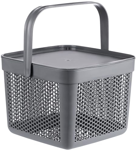 uandu Aufbewahrungskorb mit Deckel 8L, Aufbewahrungsbox, Korb für Spielzeug, Wäschekorb, Regal Korb, Vorratskorb, Badezimmer Aufbewahrung & Organisation, Osterkörbchen, Aufbewahrungsboxen, Osterkorb
