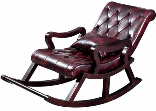 Lässig Leder Schaukelstuhl Integriertes Fußpedal Nordic Massivholz Faul Freizeit Sofa Stuhl Liege Garten Nickerchen Stuhl Modern