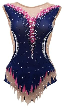 JRUIA Sleeveless Rhythmic Gymnastics Leotard Women's Printing Tank Leotards Figure Skating Costume Girls Ice Skating Competition Wear Roller Skate Dress Handmade,Blau,XL