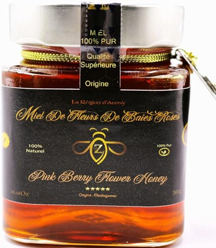 Miel De Fleurs De Baies Roses de Madagascar - 300g - 100% Naturel, Récolté dans la la région Anosy au sud de Madagascar.