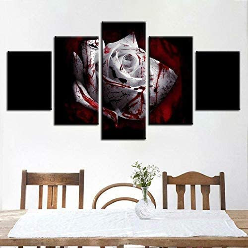 Leinwand Bilder Leinwandbilder Weiße Rose Rotes Blut Mit Rahmen 100 X 50 Cm Hd Poster 5 Teilig Wohnzimmer Wandbilder Gemälde Wohndekorationen Wanddekoration Geschenk Schlafzimmerbürohotelwandkunstfot