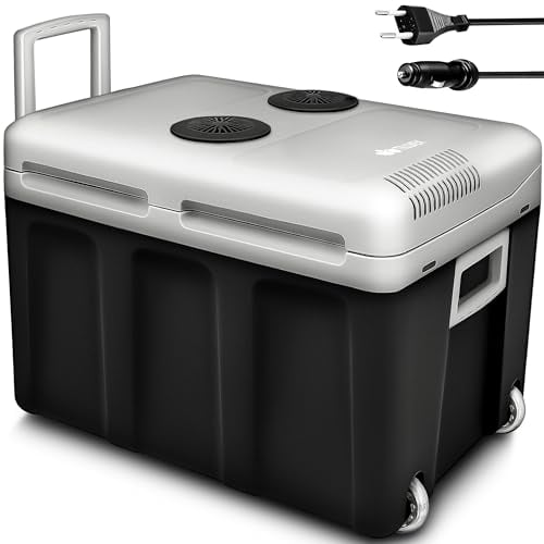 tillvex Kühlbox elektrisch 40L mit Rollen | Mini-Kühlschrank 230 V und 12 V für KFZ Auto Camping | kühlt & wärmt | ECO-Modus (Anthrazit)