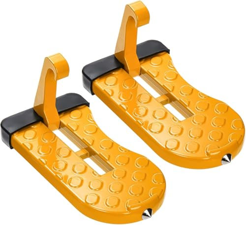 Hiceeden 2 Pack Aluminum Alloy Door Step, Foldable Car Step Hook With Glass Breaker, Easy Access to Roof for Most Vehicles, SUV, Truck, Max Load 550 lbs (Orange)