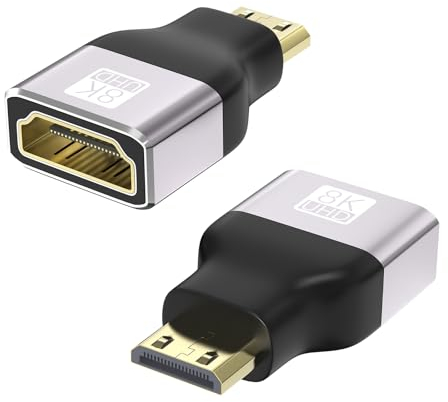 VIEVRE 8K Mini Hdmi auf Hdmi, 2 Stücke Mini Hdmi Adapter, Mini Hdmi auf Hdmi Adapter, Hdmi auf Mini Hdmi, Hdmi Mini Hdmi Adapter 8K@60Hz/4K@144Hz für Laptop, Kamera, HDTV