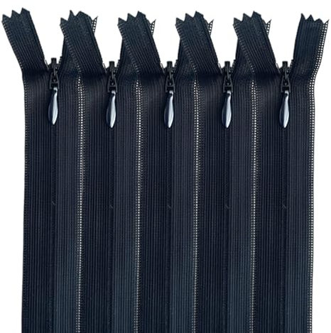 MARARDI [Pack 5 Cerniere Invisibili [Nero] Nylon [60 cm] Chiusure Lampo per Cucito e Artigianato per Stoffa Vestiti Borse per Cucire a Macchina Tessuto di Cotone con Chiusura in Metallo