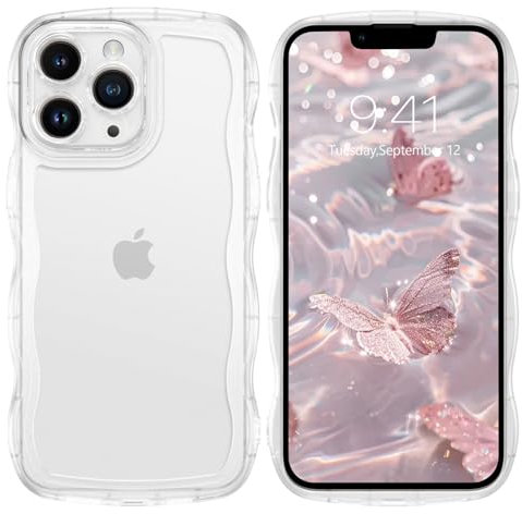 DOMAVER Case for iPhone 13 Pro with Cute Curly Frame Clear Wave 6.1 inch, Soft TPU Silicone Slim Fit Shockproof Phone Case for Girls Women Men, Full Body Protective iPhone 13 Pro Cover, Clear
