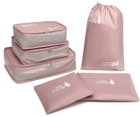 Sea choice 6 Teilige Packwürfel, Packing Cubes Set mit langlebigen Reisverschluss Koffer Organizer für Urlaub und Reisen (Rosa, 6 teilige Kofferorganizer)
