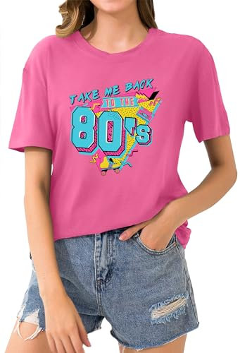 T-Shirt des années 80 Style Shirt 1980 Vintage Eighties Tee rétro pour Femme des années 80 (Rose-b,S)