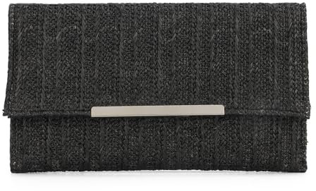 EVEOUT Pochette en Paille Tissée Femmes été Clutches Sac Paille avec Chaîne pour Parti Mariage Plage Vacances(Noir)