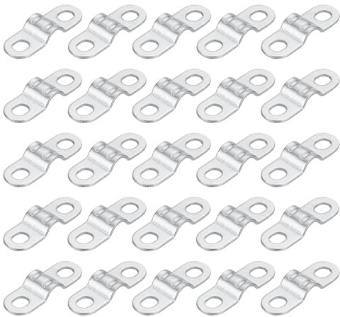sourcing map 25Pcs Rigid Pipe Strap Fit M5 (1/5) Tube OD, 2 Holes Carbon Steel Tension Tube Clamp, Metal Wire Clip for Pipe or Cable Fixing, Silver