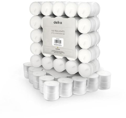 delka 4-Stunden-Teelichter, 100 Stück, lange Brenndauer, geruchlose Teelichter, Weiß