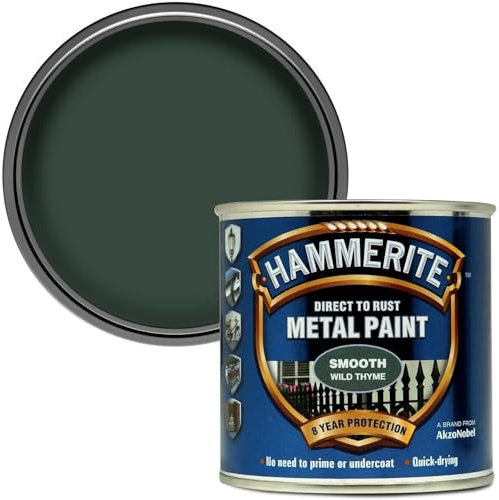 AMK® Hammerite Metal Paint Smooth Wild Thyme 250ml Direct To Rust Quick Drying No Primer Or Undercoat Needed Single Coat
