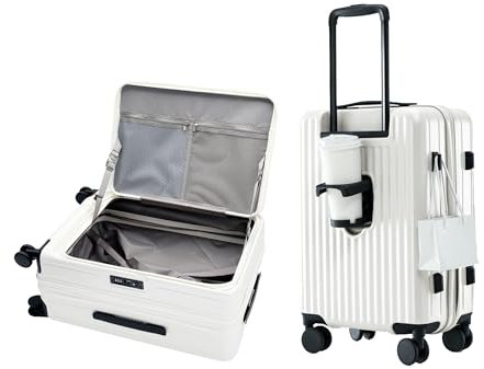 Koffer Trolleys Leicht ABS+ PC Handgepäck Hartschalen-Koffer Trolley Rollkoffer Reisekoffer Erweiterbar, TSA, 4 Rollen, M-65CM, Weiß