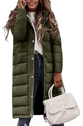 Tuopuda Womens Long Quilted Puffer Coat Hooded Winter Jacket Lightweight Warm Parka Coat with Pockets Side Split Zip Windproof Outerwear