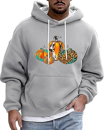 AMDOLE Halloween kostüm Herren Herren Casual Fashion Hoodie Bedruckter Taschen-Hoodie Decken Pulli (Grey, XXXL)