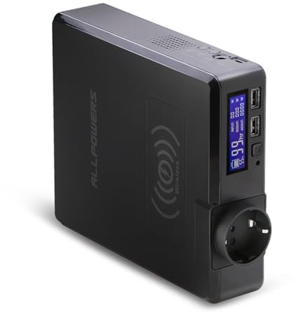 ALLPOWERS Tragbare Powerstation 200W/154Wh/41600 mAh Solargenerator AC-Powerbank mit kabellosem Ladegerät, 1x AC-Steckdose, 3X USB-Anschlüsse für Outdoor-Camping, Reisen, Angeln, Notstromversorgung