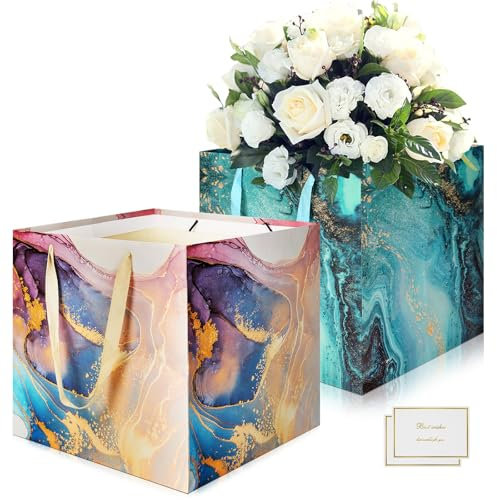 HONTIUS Geschenktüten, 2 Stück Geschenktüte Hochzeit Geschenktüte Groß mit 10 Grußkarten, 30 * 30 * 30cm Geschenktaschen 11.8x 11.8 x 11.8 inch für Weihnachten Geburtstag Hochzeit K