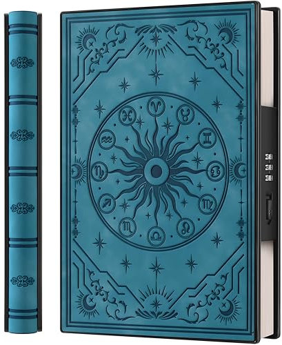 A5 Tagebuch mit Zahlenschloss und 180° Liegeflach, aus weichem PU-Leder mit geprägtem Sternzeichen-Design – Ideal für Erwachsene, Frauen, Männer und Teenager, für mehr Privatsphäre – Teal