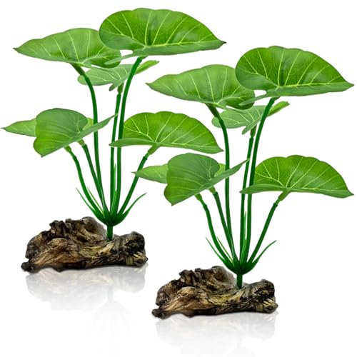 UreverFins Lot de 2 plantes décoratives en plastique pour aquarium Betta 15,2 cm - Hamac artificiel pour poissons rouges, peaux de poisson, petits aquariums, plantes de reptiles et bois flotté