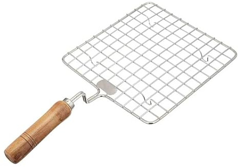 Yuktha Eternals BBQ Grill Net, Square Roaster with Wooden Handle, Multi-Purpose for Roti, Chapati, Papad, Paneer, Vegetables