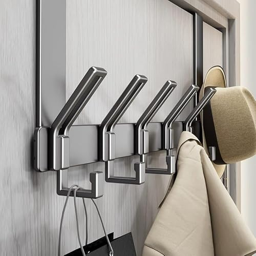 GLDFYYDS Porte-manteau de porte à 6 crochets au-dessus de la porte, jusqu'à 4,5 cm, gain de place, pour salle de bain, couloir, cuisine, sans perçage (noir)