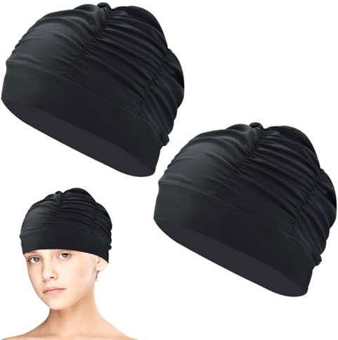 Cuffie Piscina Adulto Tessuto, 2 Pezzi Cuffia da Nuoto Unisex Impermeabile, per Donne Uomini Elastici Nero in Tessuto per Adulti
